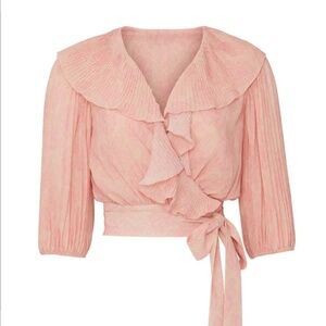 Amur Pink Ruffle Top V Neck Crop Womens XS
